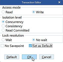 InterBase on Windows 11: IBConsole - Setting the transaction access mode to 'Write'
