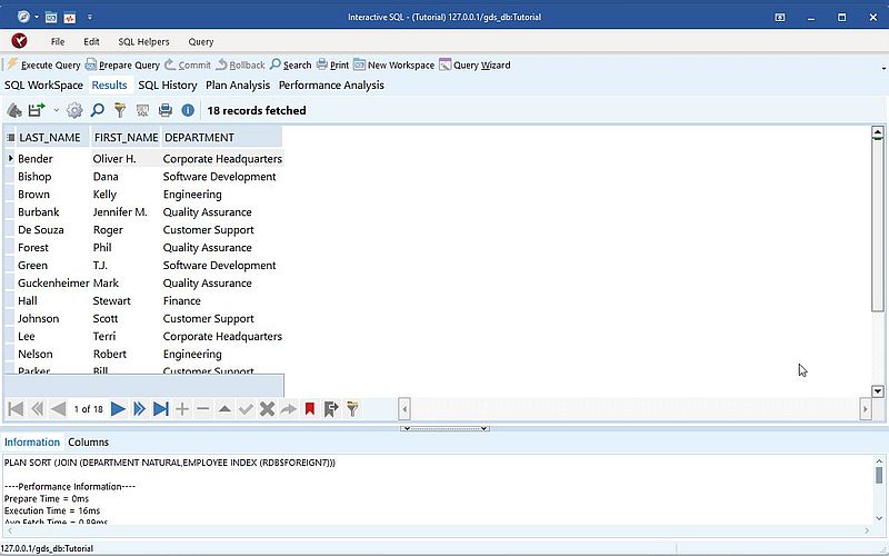 InterBase on Windows 11: IBConsole - Result of a SELECT query