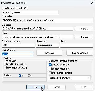 InterBase on Windows 11: ODBC - Setting up a User DSN for the 'Tutorial' database