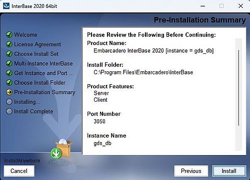InterBase on Windows 11: Installation - Setup options summary