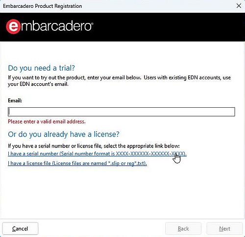InterBase on Windows 11: Installation - Starting the registration process