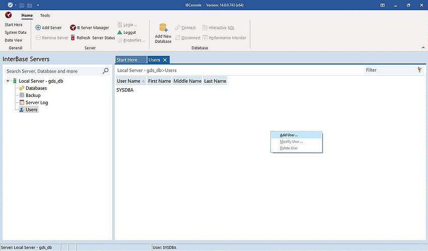 InterBase on Windows 11: IBConsole - Creating a new database user