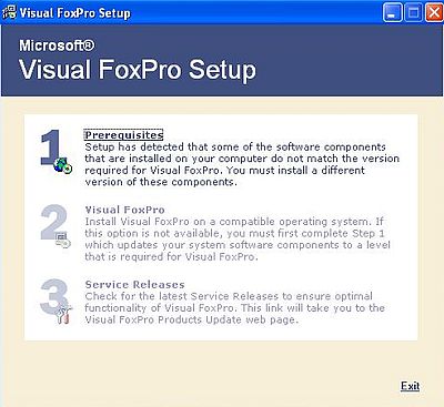 Visual FoxPro 9 on Windows XP: Installation menu