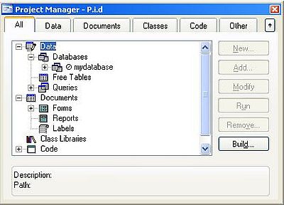 Visual FoxPro 9 on Windows XP: VPF project components