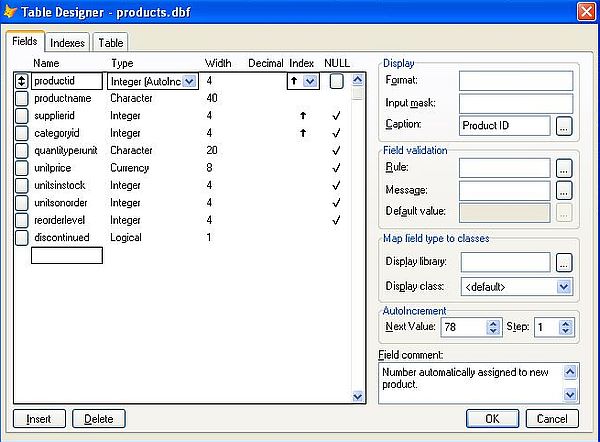 Visual FoxPro 9 on Windows XP: Table structure - Fields
