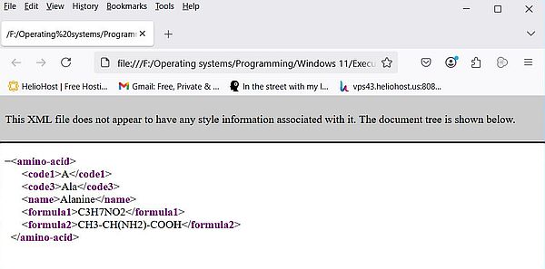 Display of an XML document in Firefox web browser