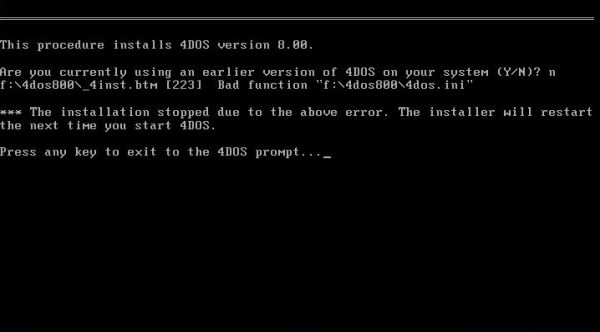 4DOS on FreeDOS: Installation failure of 4DOS 8.0