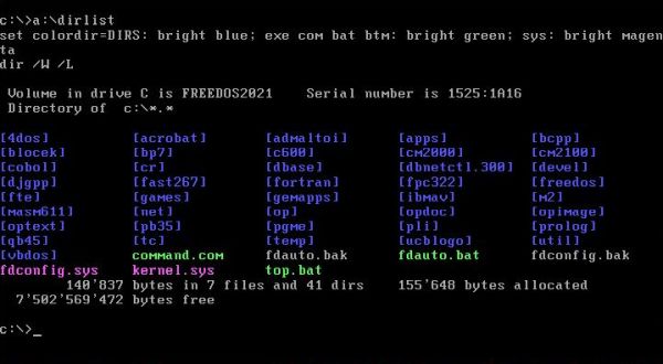 4DOS on FreeDOS: Batch file examples - Colored directory listing