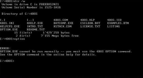 4DOS on FreeDOS: The 4DOS configuration utility OPTION.EXE cannot be run using COMMAND.COM