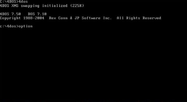 4DOS on FreeDOS: Starting the 4DOS configuration utility OPTION.EXE in a secondary 4DOS shell