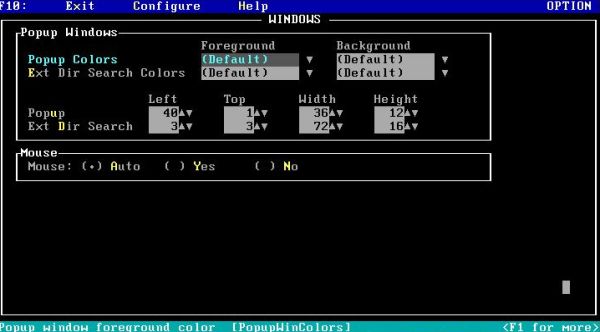 4DOS on FreeDOS: Configuration utility - Windows screen
