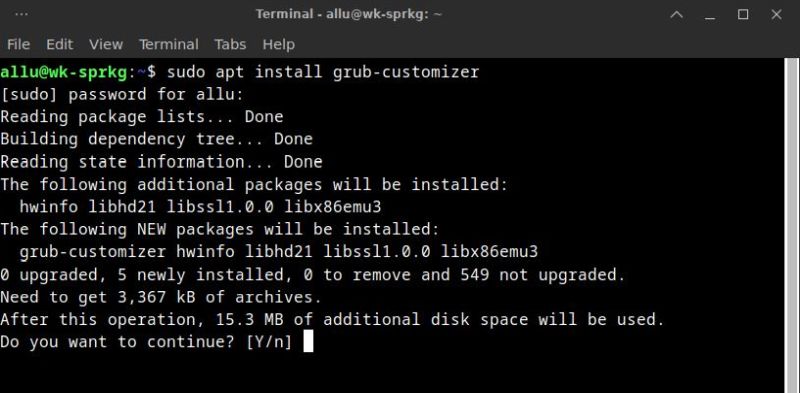 GRUB configuration: Installation of 'GRUB Customizer' on Sparky Linux Gameover Edition