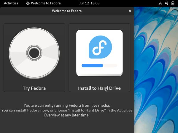 Fedora installation: Installing Fedora to the harddisk