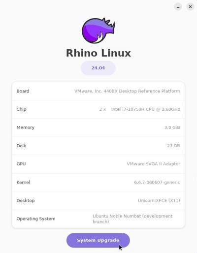 Starting Rhino Linux 24.04 system upgrade