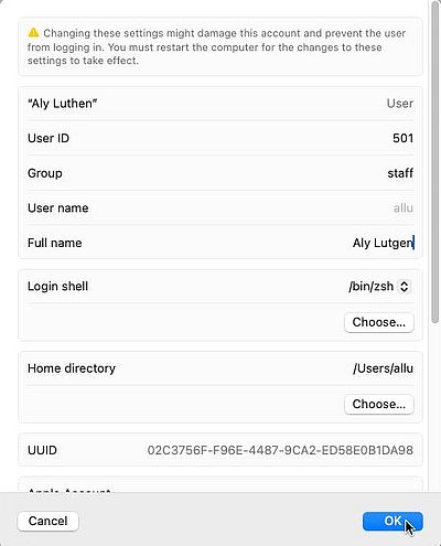 Changing the user full name on macOS [2]