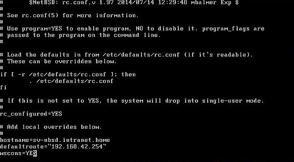 Changing the IP address on NetBSD: Content of the file '/etc/rc.conf'