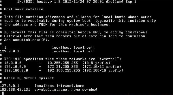 Changing the IP address on NetBSD: Editing the file '/etc/hosts'
