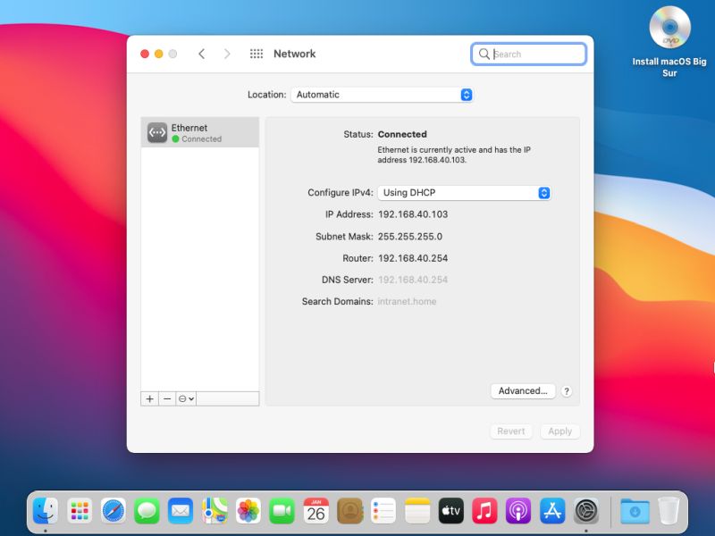 macOS Big Sur 11 : Desktop and network configuration immediately after installation