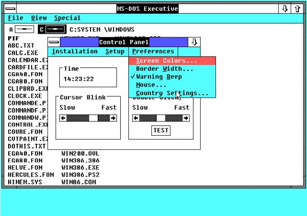 Windows 2.x installation on VMware: The Windows 2.11 Control Panel