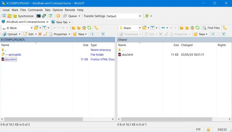 FileZilla Server on Windows 11: WinSCP Client on Windows 10 - Successful file upload