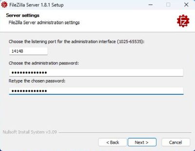 FileZilla Server on Windows 11: Installation - Administration interface configuration