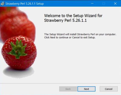 Strawberry Perl installation: Splash screen
