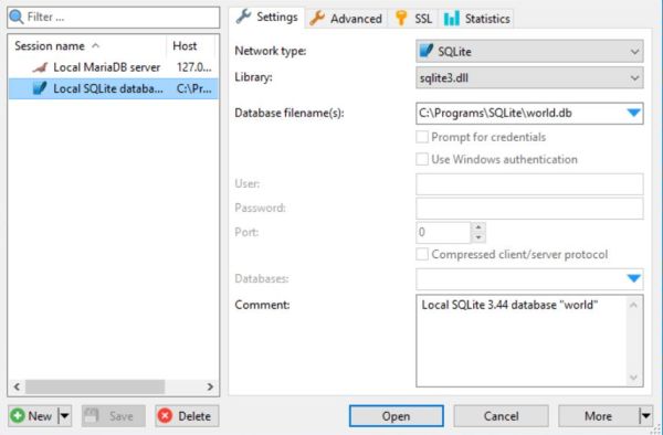 SQLite on Windows: HeidiSQL - Creating a new SQLite session