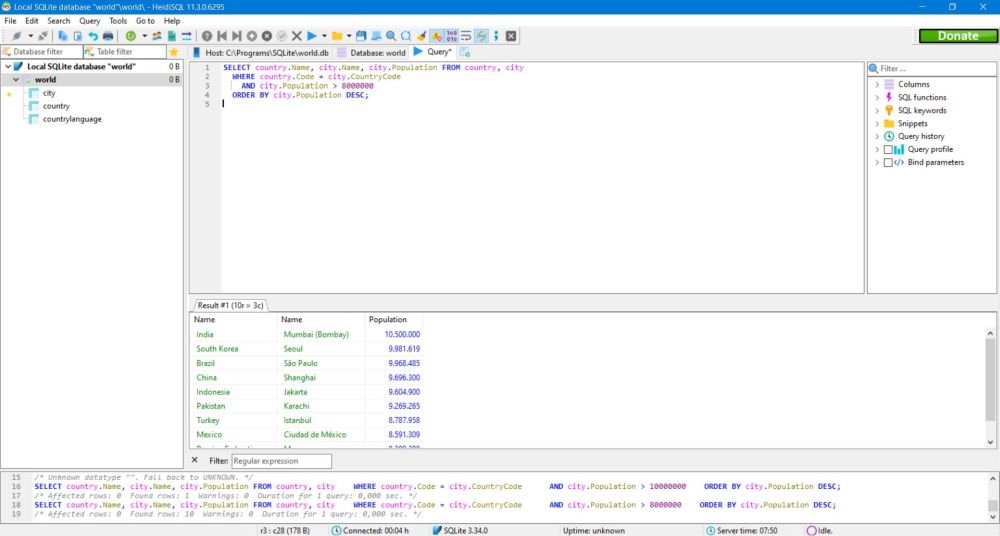 SQLite on Windows: HeidiSQL - Ruuning a SELECT query