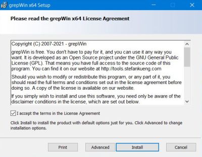 GrepWin: Installation - License agreement