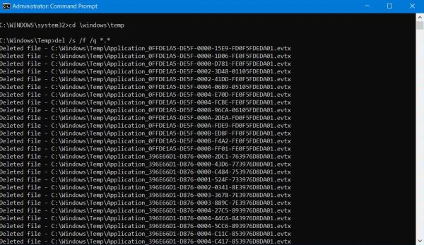 Manually deleting Windows temporary files in Command Prompt