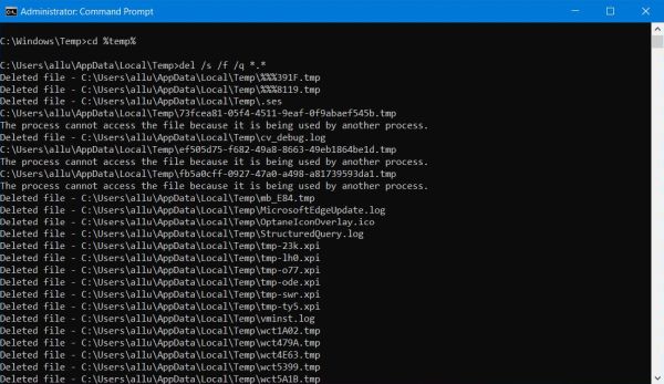 Manually deleting local temporary files in Command Prompt