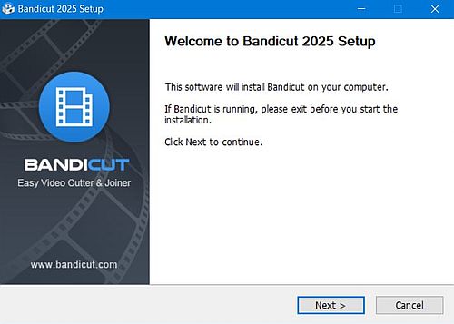 Joining video files: Bandicut - Welcome screen of the setup program