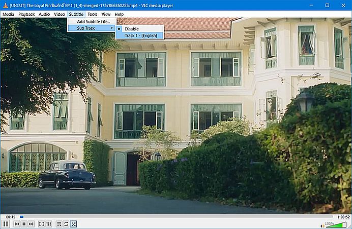Joining video files: LosslessCut - Merged video playing in VLC player (subtitles preserved)