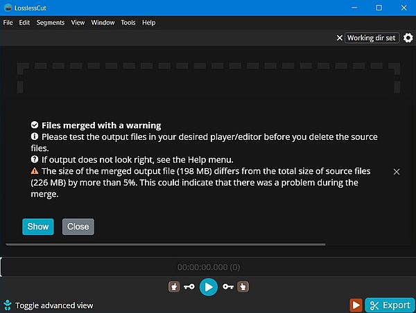 Joining video files: LosslessCut - Failed to merge files with incompatible formats