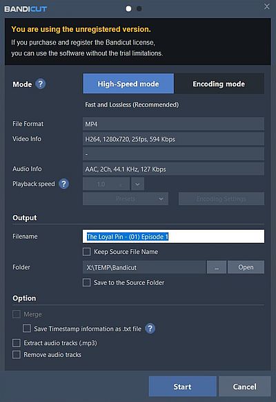 Joining video files: Bandicut - Joining videos using high-speed mode