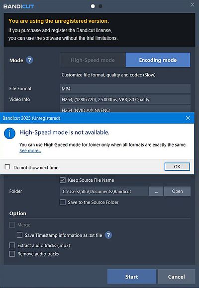 Joining video files: Bandicut - Joining videos using encoding mode