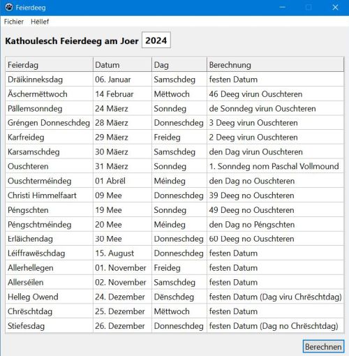 PC Applicatioun op Lëtzebuergesch: Kathoulesch Feierdeeg