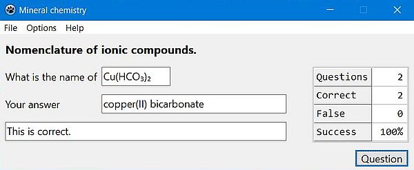 Free chemistry PC application: Nomenclature of ionic compounds exercises