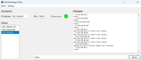 Simple LAN messaging application: Client