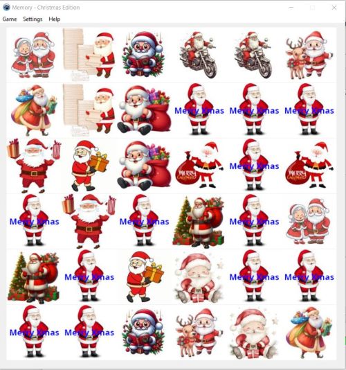 A free Memory game for PC with Christmas related picture sets (here 'Santa Claus' pictures)