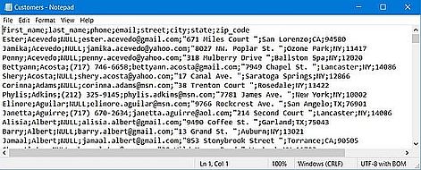 CSV to text conversion: CSV file content