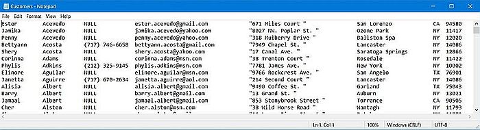 CSV to text conversion: Text file content