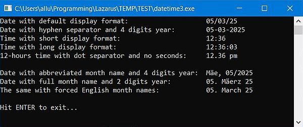 Date and time handling in Free Pascal: Sample program using the function FormatDateTime()