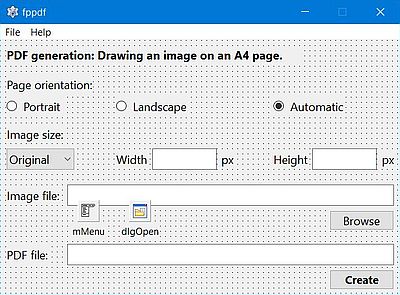 Free Pascal programming: fppdf - Image drawing GUI example - form layout