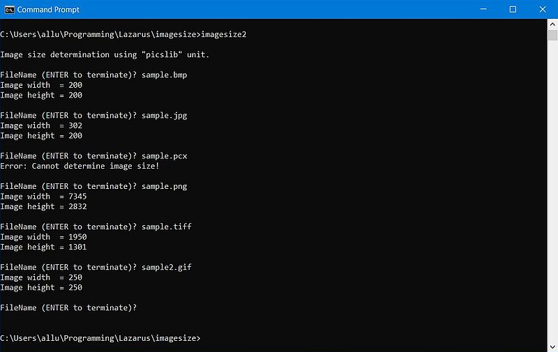 Free Pascal programming: Image size determination using the 'picslib' unit