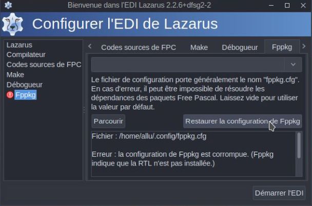 Lazarus/FPC on Emmabuntüs: Problem with Fppkg configuration file