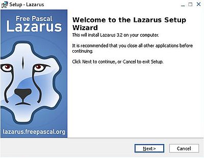 Lazarus/FPC on ReactOS: Installation - Welcome screen