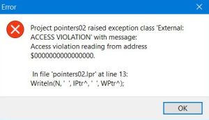 Free Pascal pointers: Error message when trying to read the value pointed to by a nil pointer