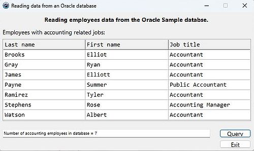 Simple Lazarus database project with Oracle Database: Successful SELECT query