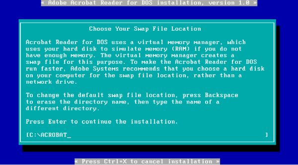 Acrobat Reader on FreeDOS: Setup - Directory for the swap file